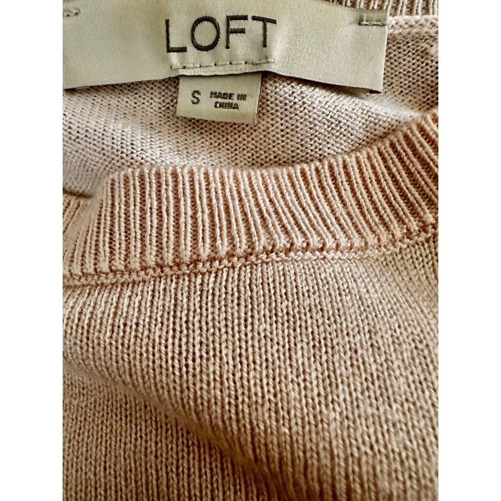 Loft Pullover Sweater Light Pink  Long Sleeves Size S Hem Ruffles Nylon/ Acetate - Picture 5 of 5